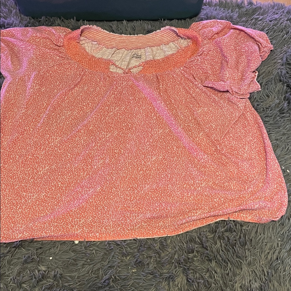 Basic Editions Coral Blouse with Textured Neckline